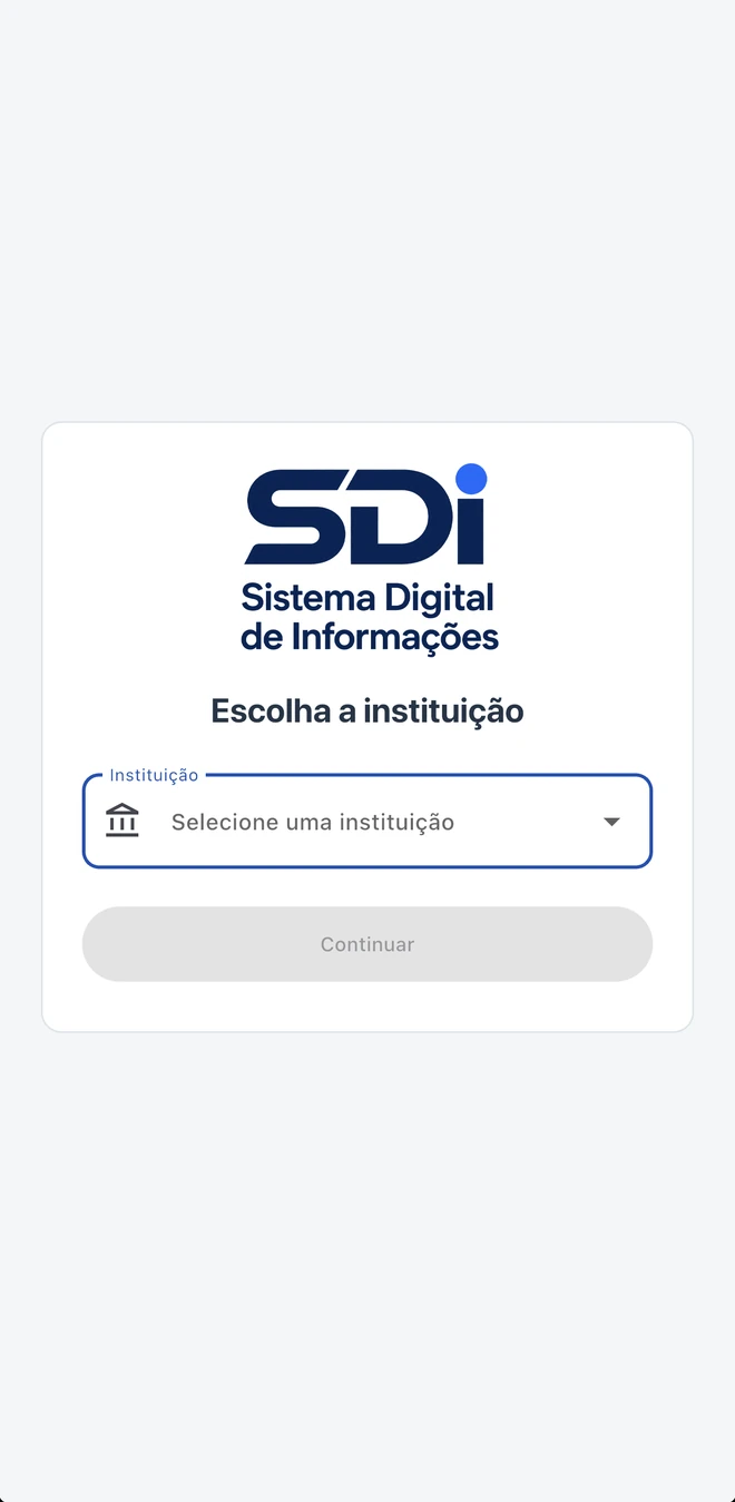 Tela do SDI para escolher a instituição antes de acessar